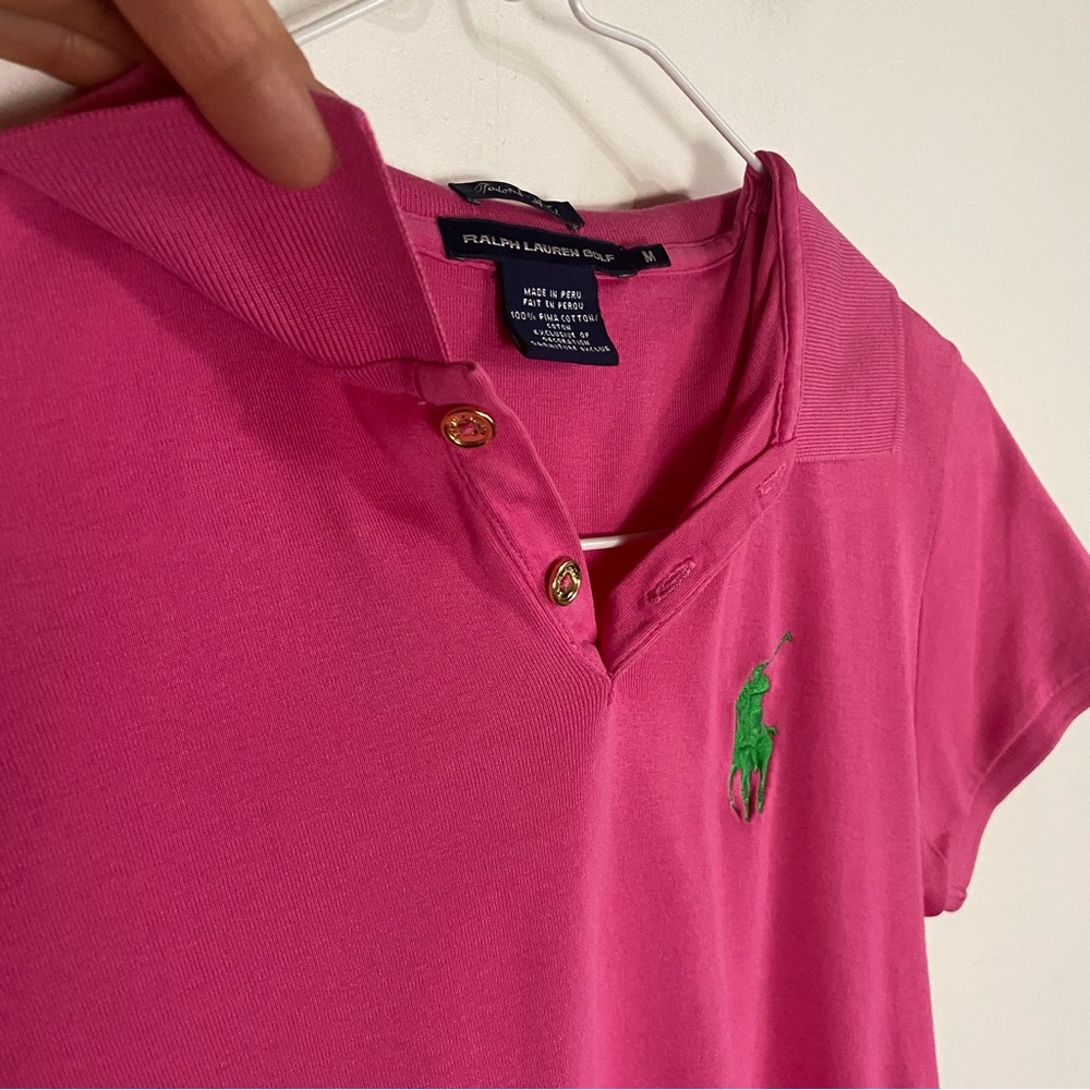 Ralph Lauren Womens Tailored Golf Fit Pink Polo Shirt size M Big Pony Preppy Y2K - Picture 7 of 15
